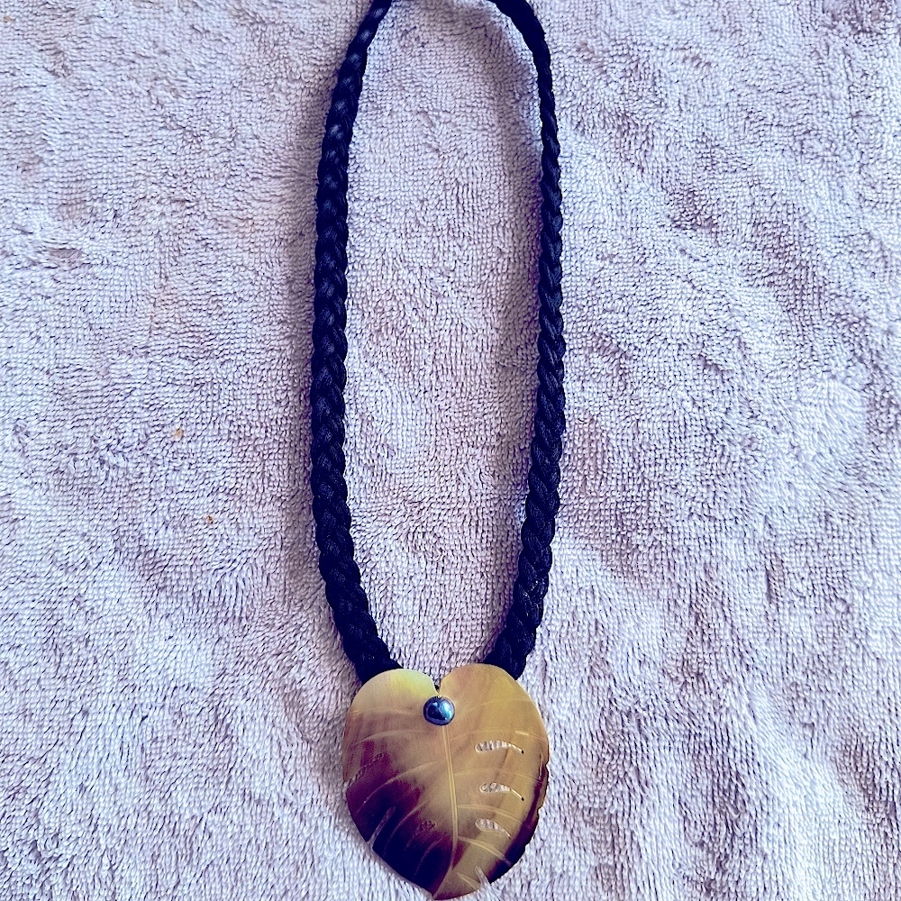 Seashell on Black Braided Rope Necklace